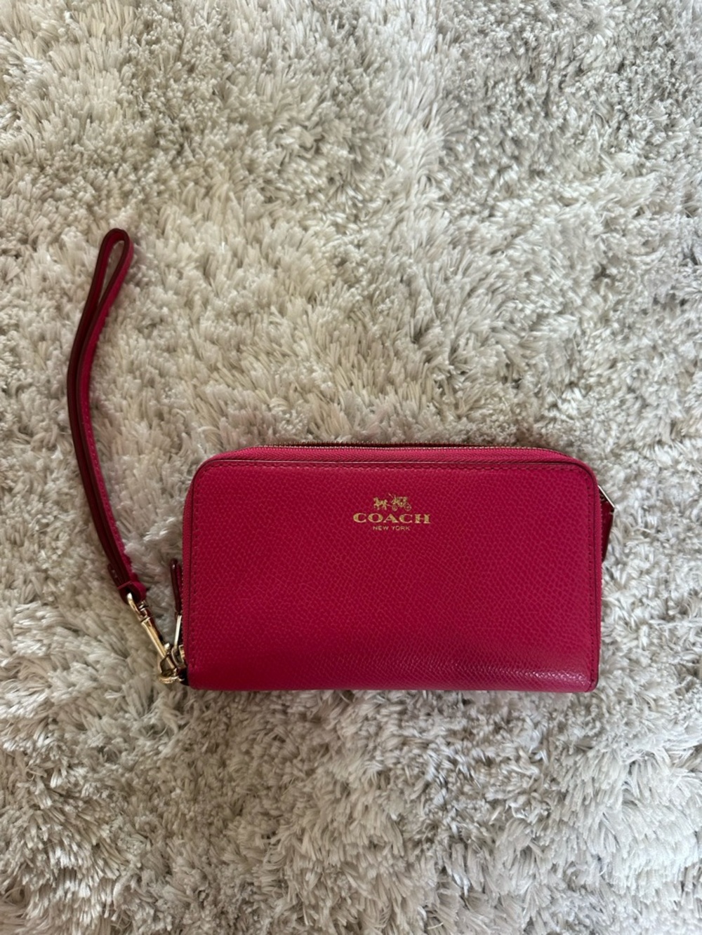 **SOLD ON DEPOP** Coach Hot Pink Zip-Around Wristlet Wallet with Gold Logo